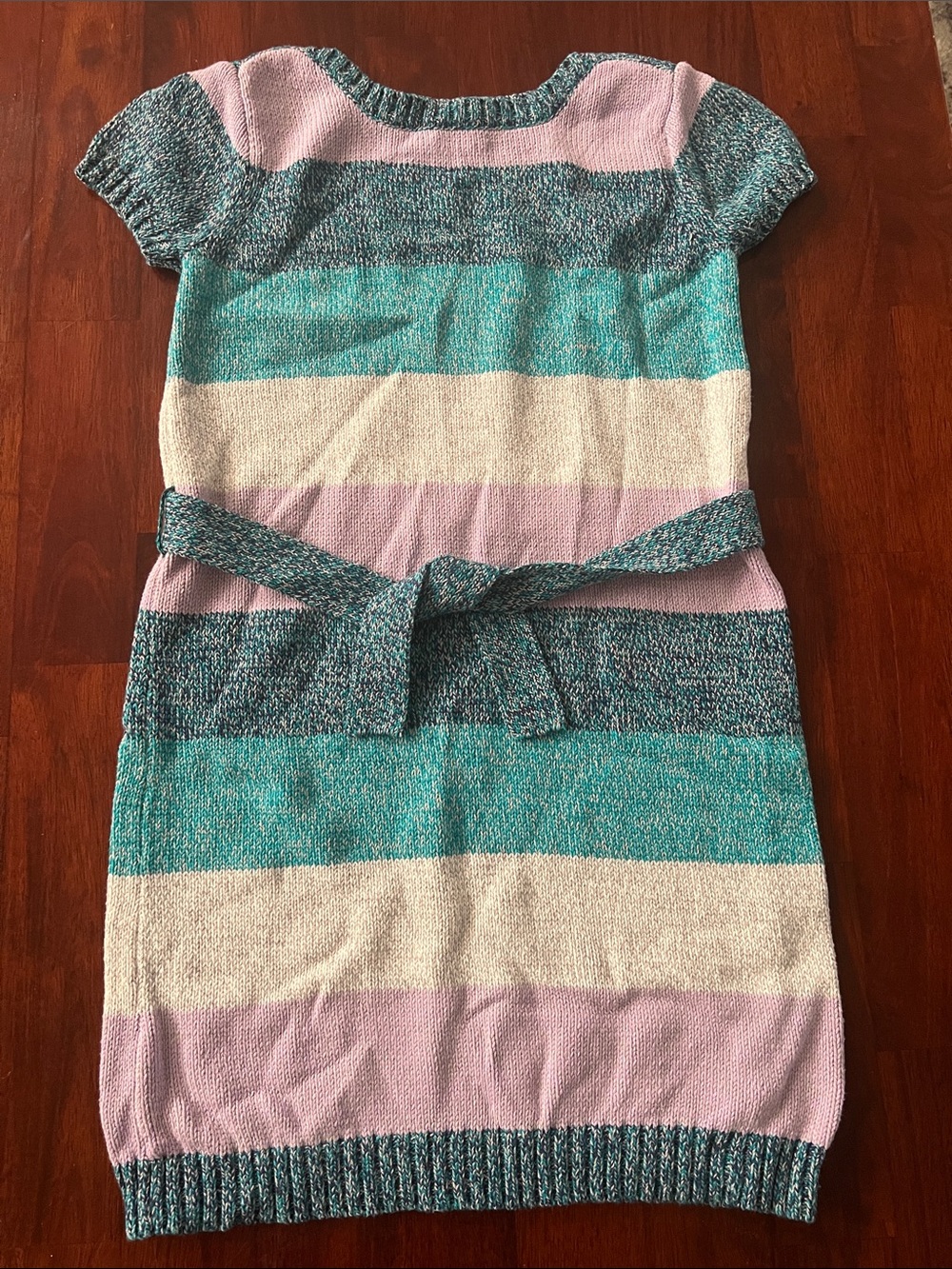 Crazy 8 Striped Knit Belted Dress - Aqua, Lavender & Cream